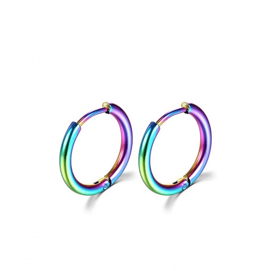 Immagine di Acciaio Inossidabile Semplice orecchino cerchio Multicolore Tondo 8mm Dia., Posta / Filo Dimensione: (18 misura), 1 Paio