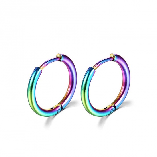 Immagine di Acciaio Inossidabile Semplice orecchino cerchio Multicolore Tondo 10mm Dia., Posta / Filo Dimensione: (18 misura), 1 Paio