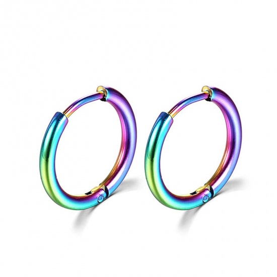 Immagine di Acciaio Inossidabile Semplice orecchino cerchio Multicolore Tondo 12mm Dia., Posta / Filo Dimensione: (18 misura), 1 Paio