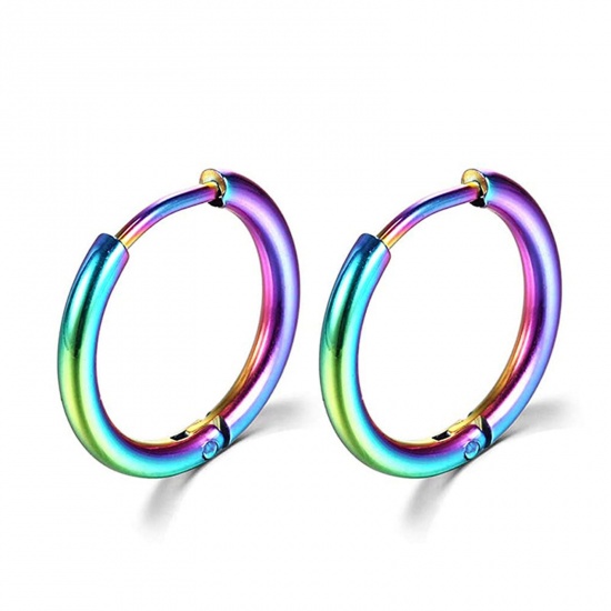 Immagine di Acciaio Inossidabile Semplice orecchino cerchio Multicolore Tondo 14mm Dia., Posta / Filo Dimensione: (18 misura), 1 Paio