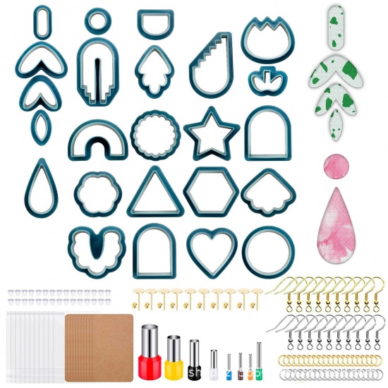 Picture of Plastic Modeling Clay Tools Clay Cutters DIY Kit For Polymer Clay Jewelry Earring Making Dark Blue 1 Set(142 PCS)