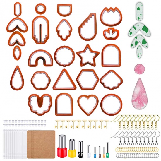 Picture of Plastic Modeling Clay Tools Clay Cutters DIY Kit For Polymer Clay Jewelry Earring Making Red 1 Set(142 PCS)