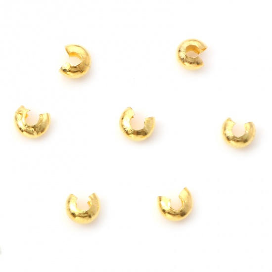 Picture of Iron Based Alloy Crimp Beads Cover Round Gold Plated Open 4mm Dia., Overall Closed Size: 3mm Dia., 100 PCs