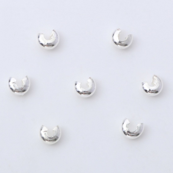 Picture of Iron Based Alloy Crimp Beads Cover Round Silver Plated Open 5mm Dia., Overall Closed Size: 4mm Dia., 100 PCs