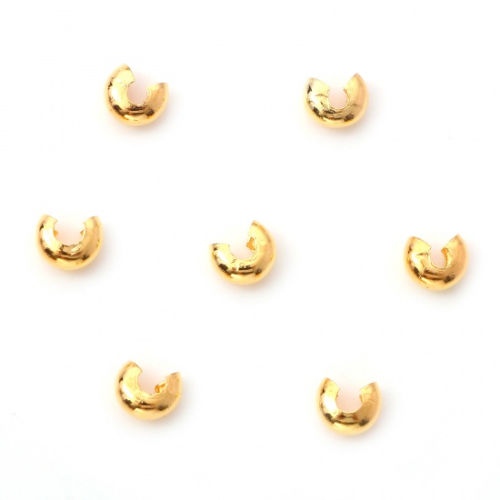 Picture of Iron Based Alloy Crimp Beads Cover Round Gold Plated Open 5mm Dia., Overall Closed Size: 4mm Dia., 100 PCs