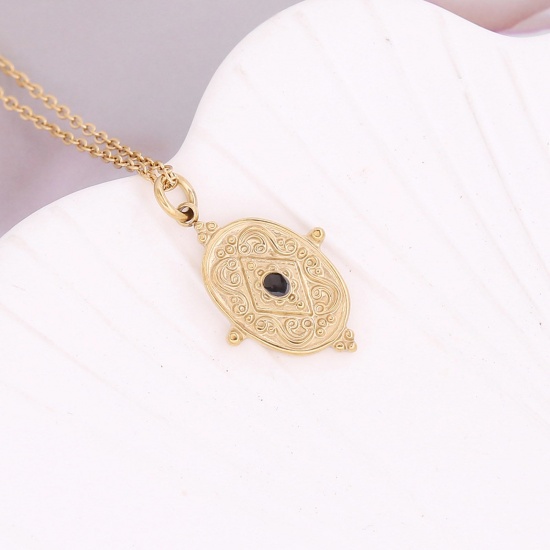 Immagine di Acciaio Inossidabile Catena Singolare Collana Oro Placcato Ovale Intagliato 40cm Lunghezza, 1 Pz