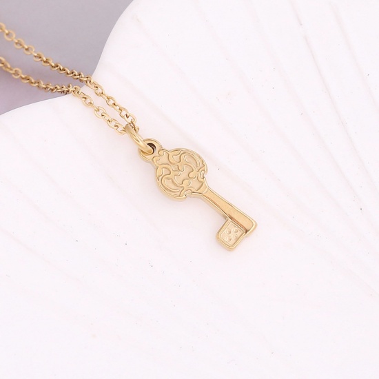Immagine di Acciaio Inossidabile Catena Singolare Collana Oro Placcato Chiave Intagliato 40cm Lunghezza, 1 Pz