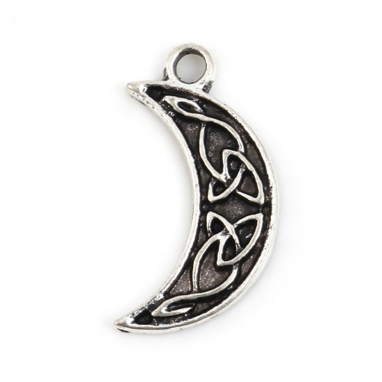 Picture of Zinc Based Alloy Religious Charms Antique Silver Color Half Moon Celtic Knot 18mm x 10mm, 10 PCs
