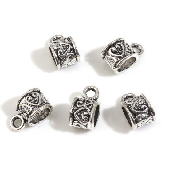 Imagen de Zamak Estilo Europeo Bails Cuentas Ronda Plata Antigua Corazón 11mm x 6mm, 100 Unidades