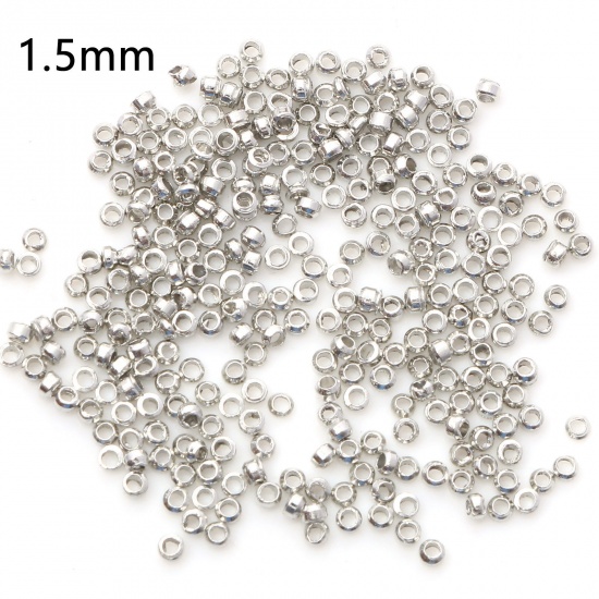 Picture of Copper Crimp Beads Cover Round Silver Tone 1.5mm Dia., Hole: Approx 0.6mm, 500 PCs
