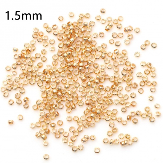 Picture of Copper Crimp Beads Cover Round KC Gold Plated 1.5mm Dia., Hole: Approx 0.6mm, 500 PCs