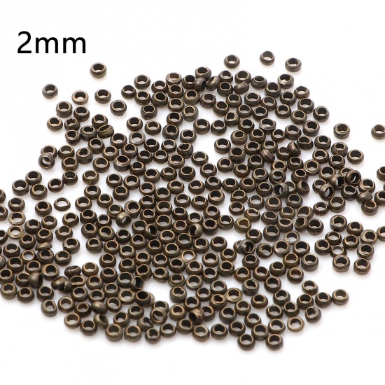 Picture of Copper Crimp Beads Cover Round Antique Bronze 2mm Dia., Hole: Approx 1mm, 500 PCs