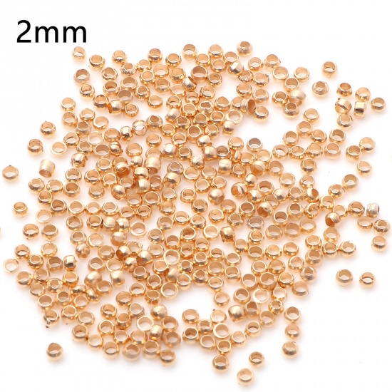 Picture of Copper Crimp Beads Cover Round KC Gold Plated 2mm Dia., Hole: Approx 1mm, 500 PCs