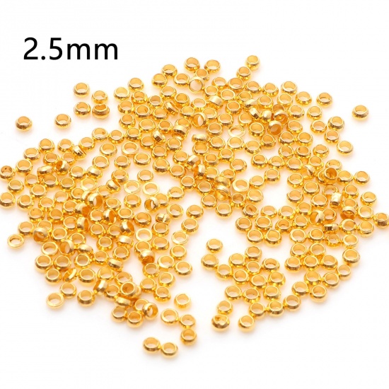 Picture of Copper Crimp Beads Cover Round Gold Plated 2.5mm Dia., Hole: Approx 1.2mm, 500 PCs