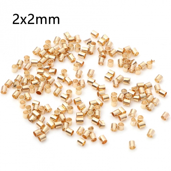 Picture of Copper Crimp Beads Cover Tube KC Gold Plated 2mm x 2mm, Hole: Approx 1.5mm, 500 PCs