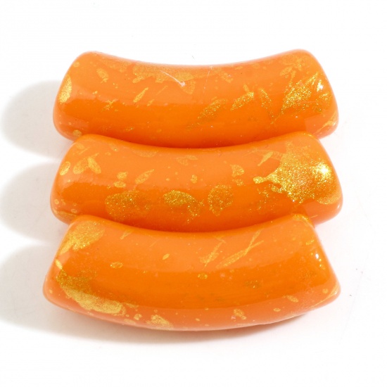アクリル ビーズ 曲がったチューブ オレンジ色 きらめき ペインティング 約 3cm x 1.1cm、 穴：約 3mm、 10 個 の画像