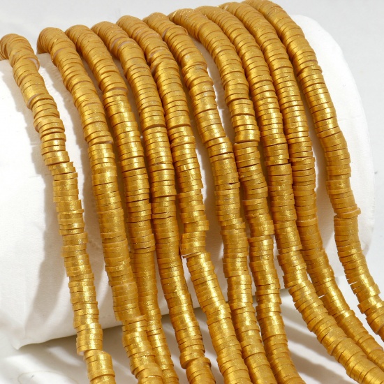 Bild von Polymer Ton Perlen Rund Golden 6mm D., Loch: 2mm, 39.5cm lang/Strang, 330 Stk./Strang, 2 Stränge