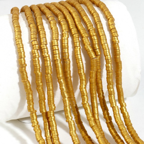 Bild von Polymer Ton Perlen Rund Golden 4mm D., Loch: 1.6mm, 38.5cm lang/Strang, 320 Stk./Strang, 2 Stränge