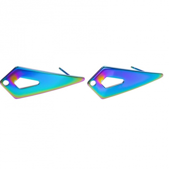 Image de Boucles d'Oreilles Puces en Acier Inoxydable Quadrilatère Multicolore avec Boucle 28mm x 11mm, Epaisseur de Fil: (20 gauge), 10 Pcs