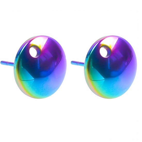 Image de Boucles d'Oreilles Puces en Acier Inoxydable Rond Multicolore avec Boucle 10mm Dia., Epaisseur de Fil: (20 gauge), 10 Pcs