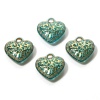 Picture of Acrylic Retro Charms Heart Green Blue Carved Pattern Pattern About 20mm x 18mm, Hole: Approx 2.4mm, 10 PCs