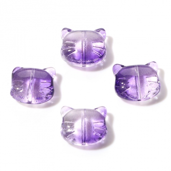 ランプワークガラス ランプワーク 3D ビーズ 猫 紫 約 14mm x 12mm、 穴：約 1mm、 50 個 の画像