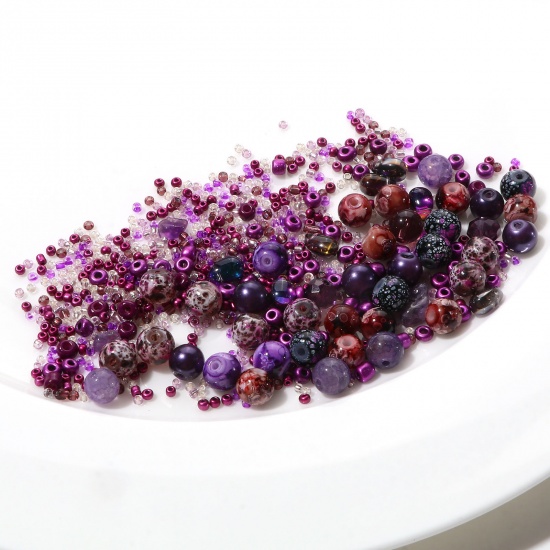 Bild von Runde Perlen aus Glas, Chip-Perlen, Rocailles, DIY-Set, Violett, gemischt, ca. 8 mm Durchmesser. - 2 x 2 mm, Loch: ca. 1,2 mm, 1 Satz