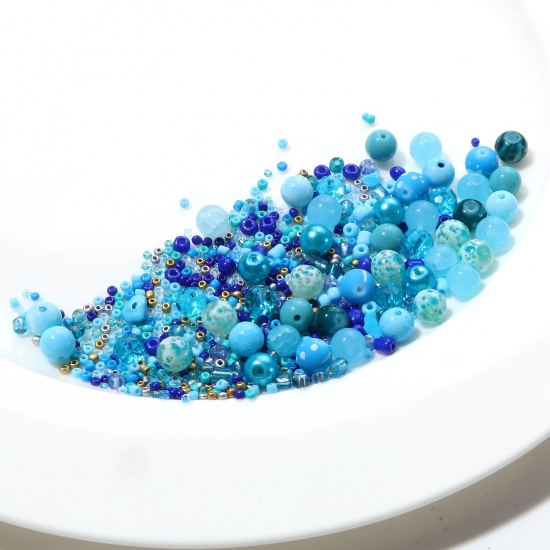 Bild von Glas Runde Perlen Chip Perlen Seed Beads DIY Kit Set Seeblau gemischt ca. 8 mm Durchmesser. - 2 x 2 mm, Loch: ca. 1,2 mm, 1 Satz