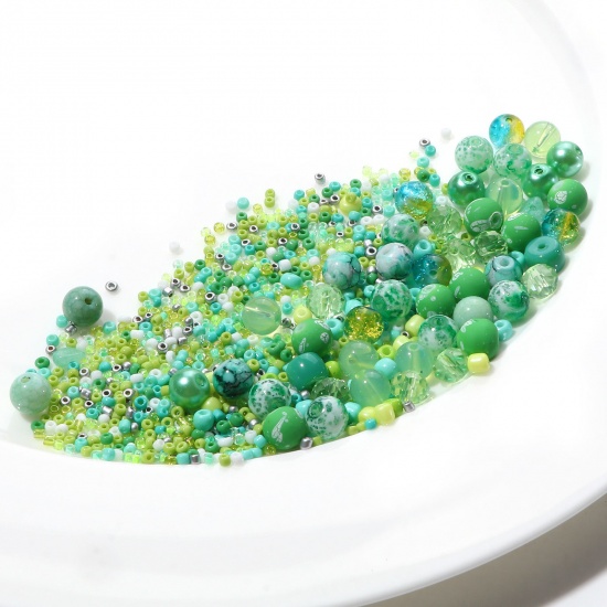 Bild von Glas Runde Perlen Chip Perlen Rocailles DIY Kit Set Grün gemischt ca. 8 mm Durchmesser. - 2 x 2 mm, Loch: ca. 1,2 mm, 1 Satz