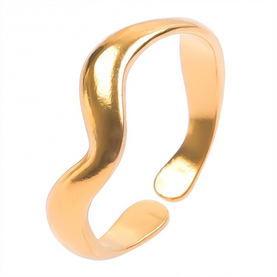 Immagine di Acciaio Inossidabile Stile Ins Aperto Regolabile Anello Oro Placcato Onda 18.1mm (taglia di US: 8), 1 Pz