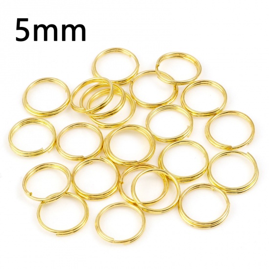 Picture of 0.6mm Iron Based Alloy Double Split Jump Rings Findings Round Gold Plated 5mm Dia, 200 PCs