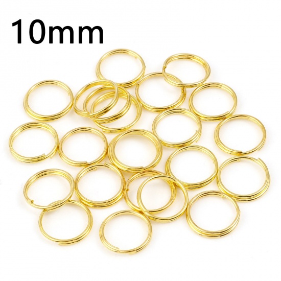 Picture of 0.7mm Iron Based Alloy Double Split Jump Rings Findings Round Gold Plated 10mm Dia, 200 PCs