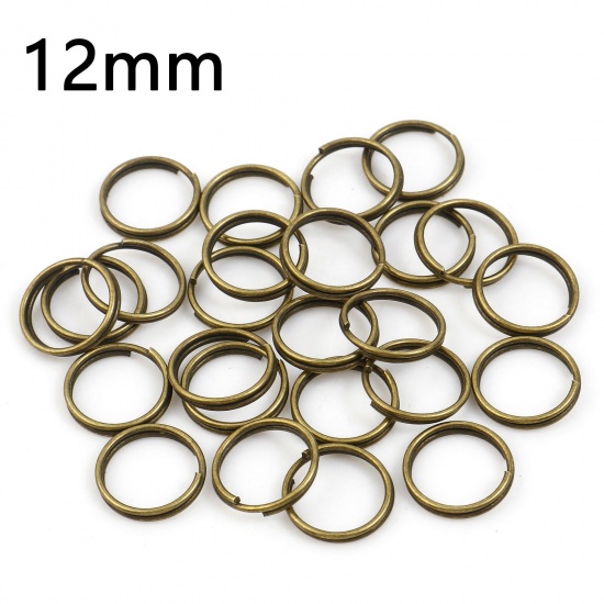 Picture of 0.7mm Iron Based Alloy Double Split Jump Rings Findings Round Antique Bronze 12mm Dia, 200 PCs