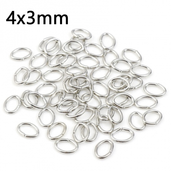 Bild von 0.6mm Eisenlegierung Offen Bindering Oval Silberfarbe 4mm x 3mm, 300 Stück