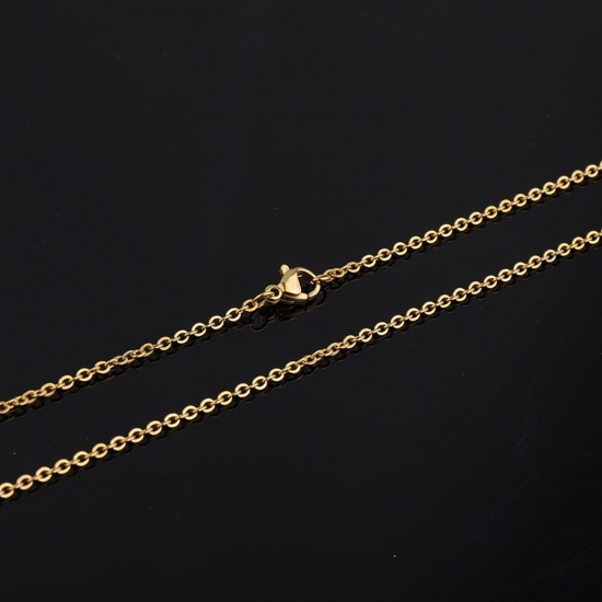 Imagen de Acero Inoxidable Cable Cadena Cruz Collares 18k Chapado en Oro 55cm longitud, Cadena: 2mm, 2 Unidades