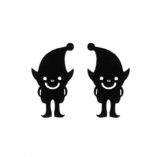 Bild von Edelstahl Halloween Ohrring Ohrstecker Schwarz Wichtelmännchen Hohl 12mm x 7mm, Drahtstärke: (18 gauge), 1 Paar