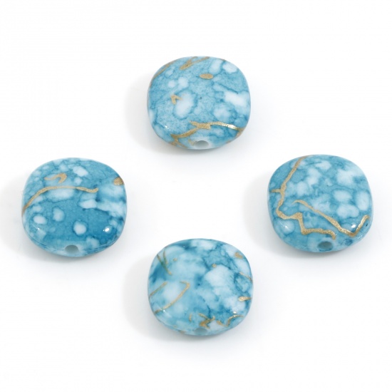 Picture of Acrylic Beads Square Lake Blue Drawbench About 12mm x 11mm, Hole: Approx 1.4mm, 100 PCs