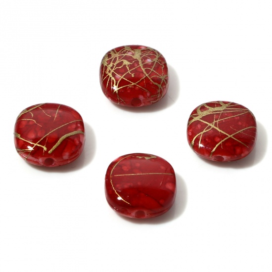 Picture of Acrylic Beads Square Wine Red Drawbench About 12mm x 11mm, Hole: Approx 1.4mm, 100 PCs