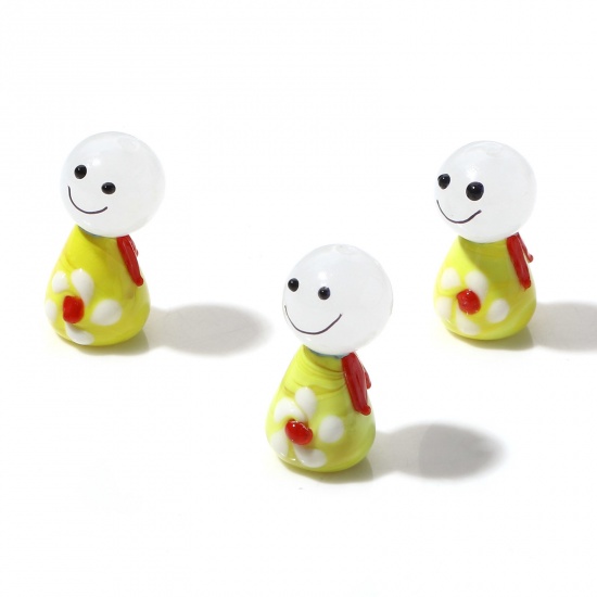 Bild von Muranoglas Perlen Sonnige Puppe Gelb 3D ca 12mm D., ca 14mm x 12mm, Loch:ca. 1.2mm, 2 Sets