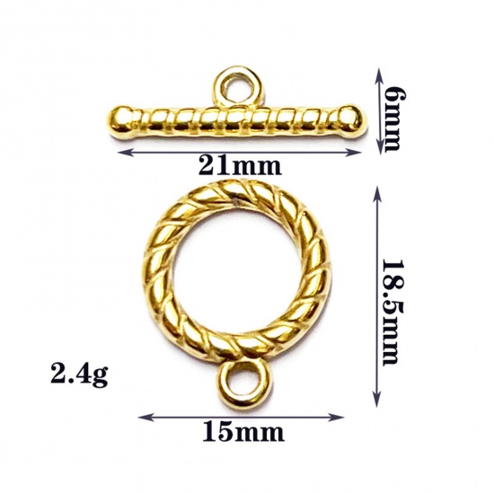 Immagine di 304 Acciaio Inossidabile Alternare Fermagli Tondo Striscia Oro Placcato 1 Serie