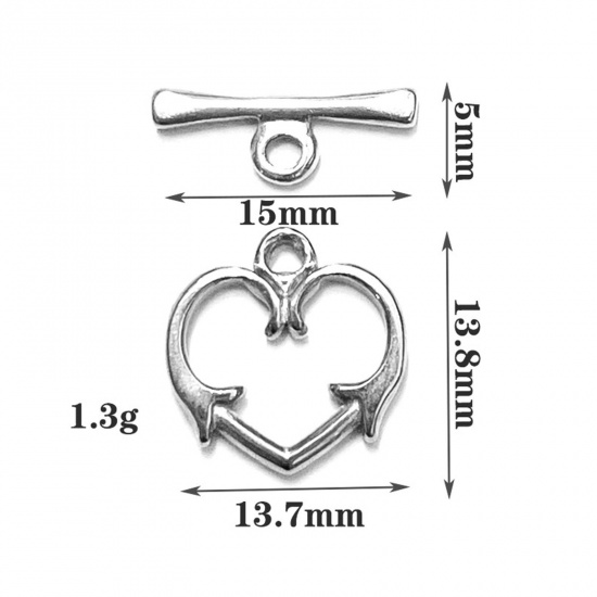 Immagine di 304 Acciaio Inossidabile Alternare Fermagli Cuore Freccia Tono Argento 1 Serie