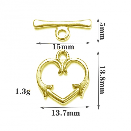 Immagine di 304 Acciaio Inossidabile Alternare Fermagli Cuore Freccia Oro Placcato 1 Serie