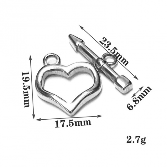 Immagine di 304 Acciaio Inossidabile Alternare Fermagli Cuore Freccia Tono Argento 1 Serie