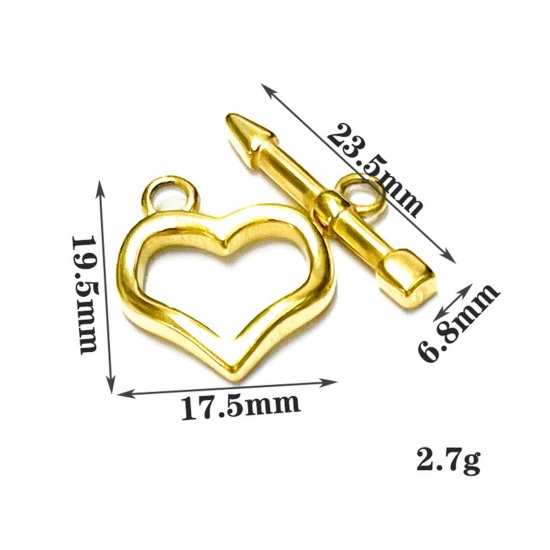 Immagine di 304 Acciaio Inossidabile Alternare Fermagli Cuore Freccia Oro Placcato 1 Serie