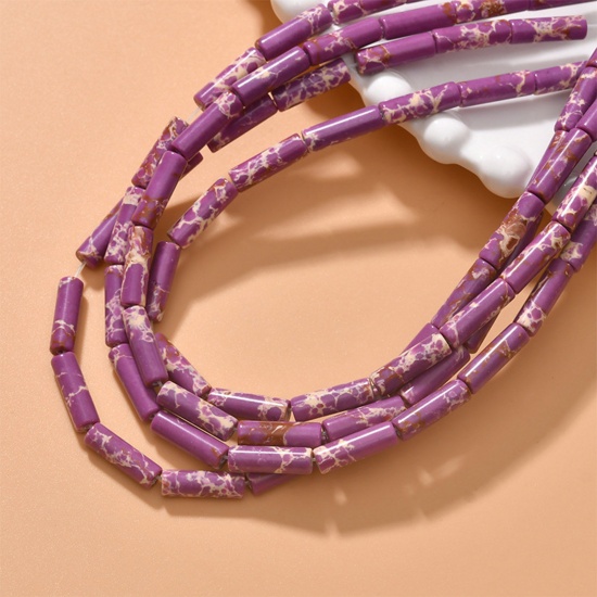 Immagine di Gemma ( Naturale ) Stile Ins Perline Viola Scuro Cilindrico 13mm x 4mm, Foro: Circa 0.6mm, 1 Filo (Circa 28 Pz/Treccia)