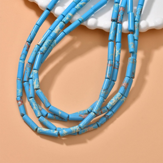 Immagine di Turchese ( Sintetico ) Stile Ins Perline Blu Cilindrico 13mm x 4mm, Foro: Circa 0.6mm, 1 Filo (Circa 28 Pz/Treccia)