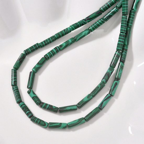 Bild von Malachit ( Synthetisch ) Ins Stil Perlen Zylinder Pfau Grün ca. 13mm x 4mm, Loch:ca. 0.6mm, 1 Strang (ca. 28 Stück/Strang)