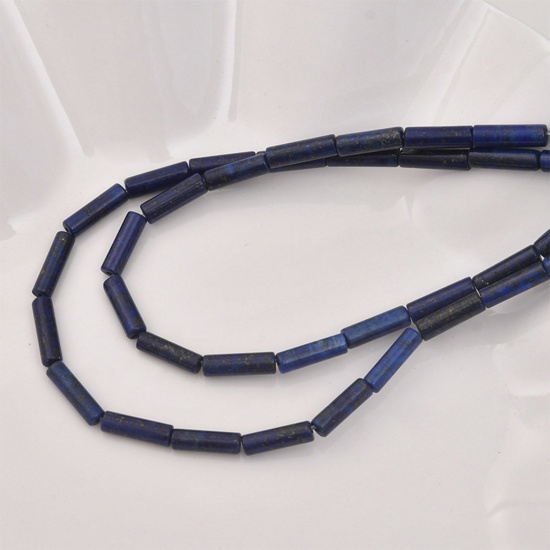 Immagine di Lapis ( Naturale ) Stile Ins Perline Bluastro Cilindrico 13mm x 4mm, Foro: Circa 0.6mm, 1 Filo (Circa 28 Pz/Treccia)