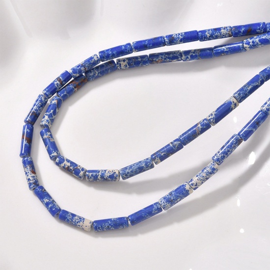 Immagine di Gemma ( Naturale ) Stile Ins Perline Blu Marino Cilindrico 13mm x 4mm, Foro: Circa 0.6mm, 1 Filo (Circa 28 Pz/Treccia)