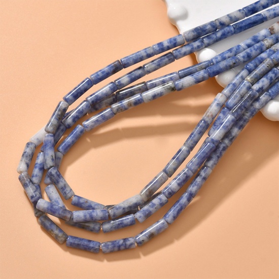 Immagine di Gemma ( Naturale ) Stile Ins Perline Blu Cilindrico 13mm x 4mm, Foro: Circa 0.6mm, 1 Filo (Circa 28 Pz/Treccia)